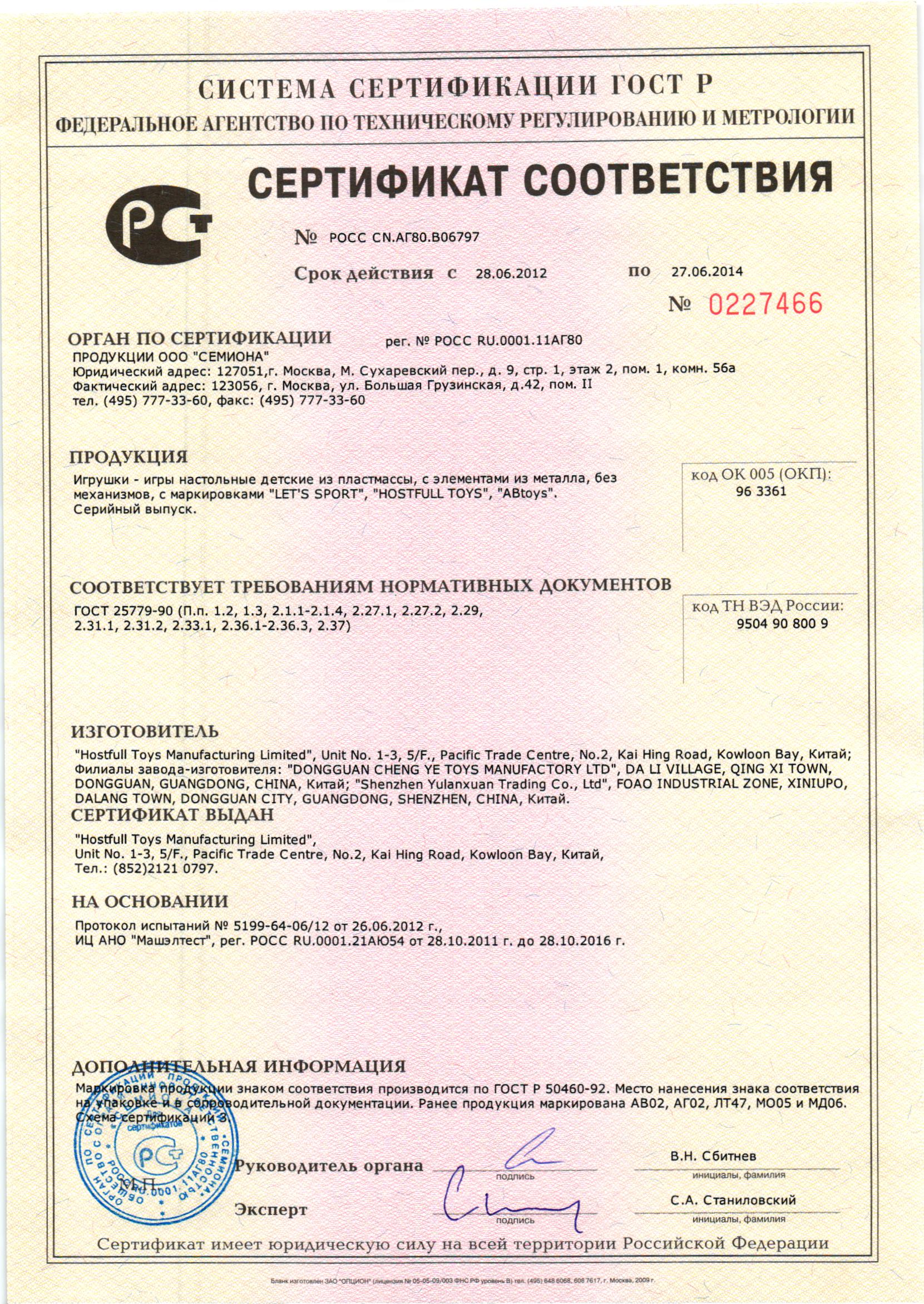 Сертификат соответствия на импортную пахлаву